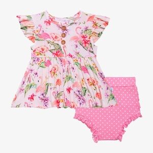 NWT Posh Peanut Leilani Ruffled Capsleeve Henley Peplum Top & Bloomers 6-12 mnth